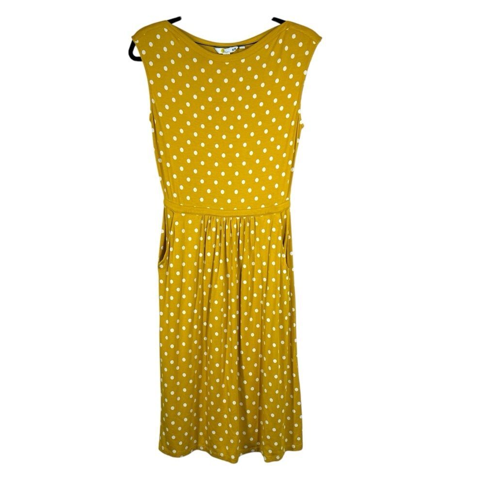 Boden Eleanore Jersey Knit Yellow Polka Dot Dress Pockets Women’s Size 6 J0564